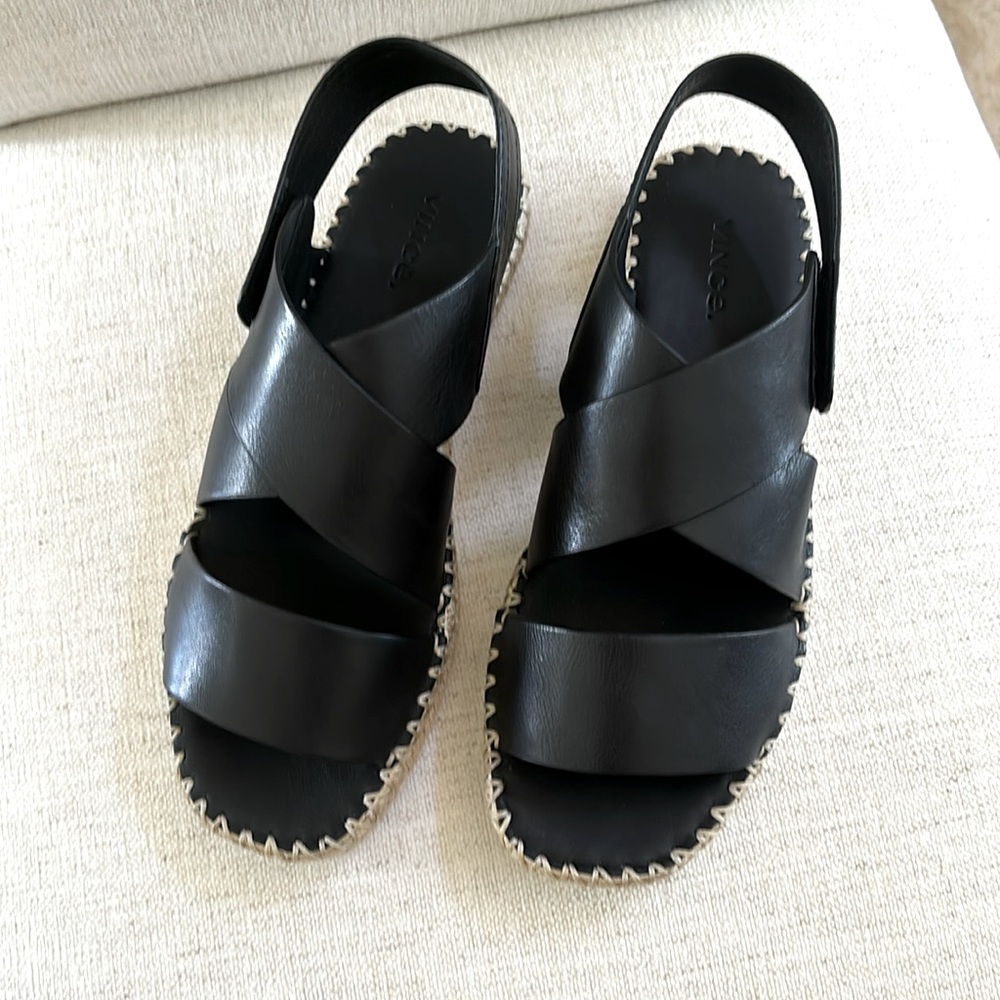 Vince Tenison Sandals. Black  Leather Upper and Black Footbed. Size 8. NWT.